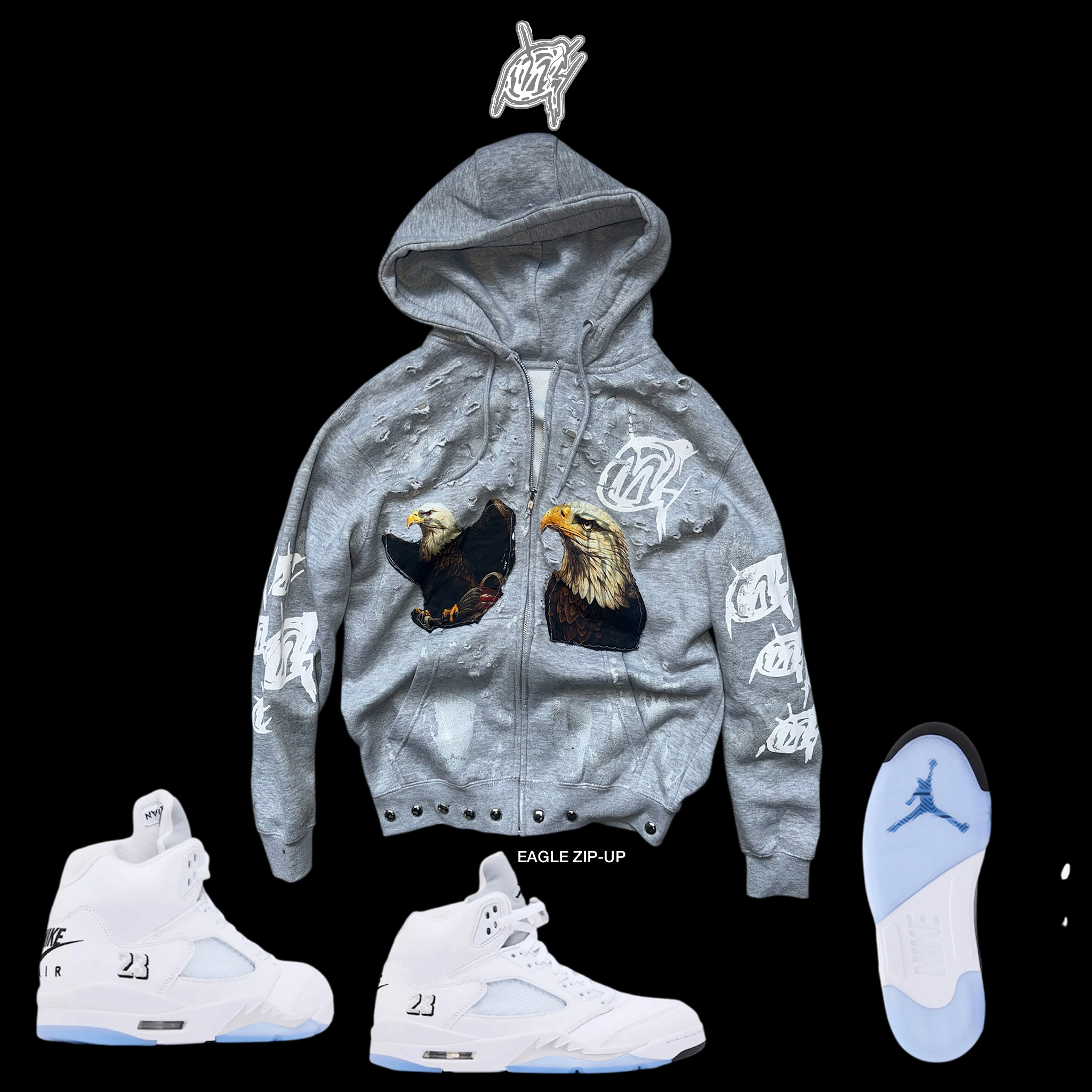 Grey white eagle Zip-Up ( only 1 made)